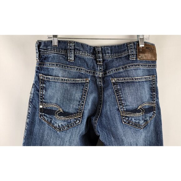 Silver Jeans Mens 34x30 Blue Zac Straight Leg Denim Altered Hem - Picture 9 of 11